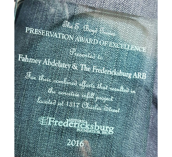 HFFI3 award Fredericksburg Historical